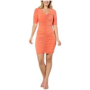 NWT Curations X Amy Morrison Dress Womens Sz S V-Neck‎ Ruched Mini Mango